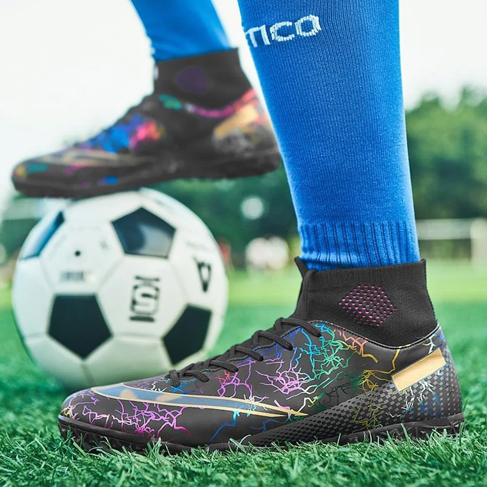 Maylrvjv Men's High Top Soccer Cleats Boys Football Boots Breathble Shock Absorbing Multi-Ground Competition Training Futsal Sneakers