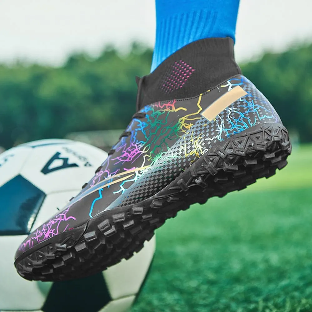 Maylrvjv Men's High Top Soccer Cleats Boys Football Boots Breathble Shock Absorbing Multi-Ground Competition Training Futsal Sneakers
