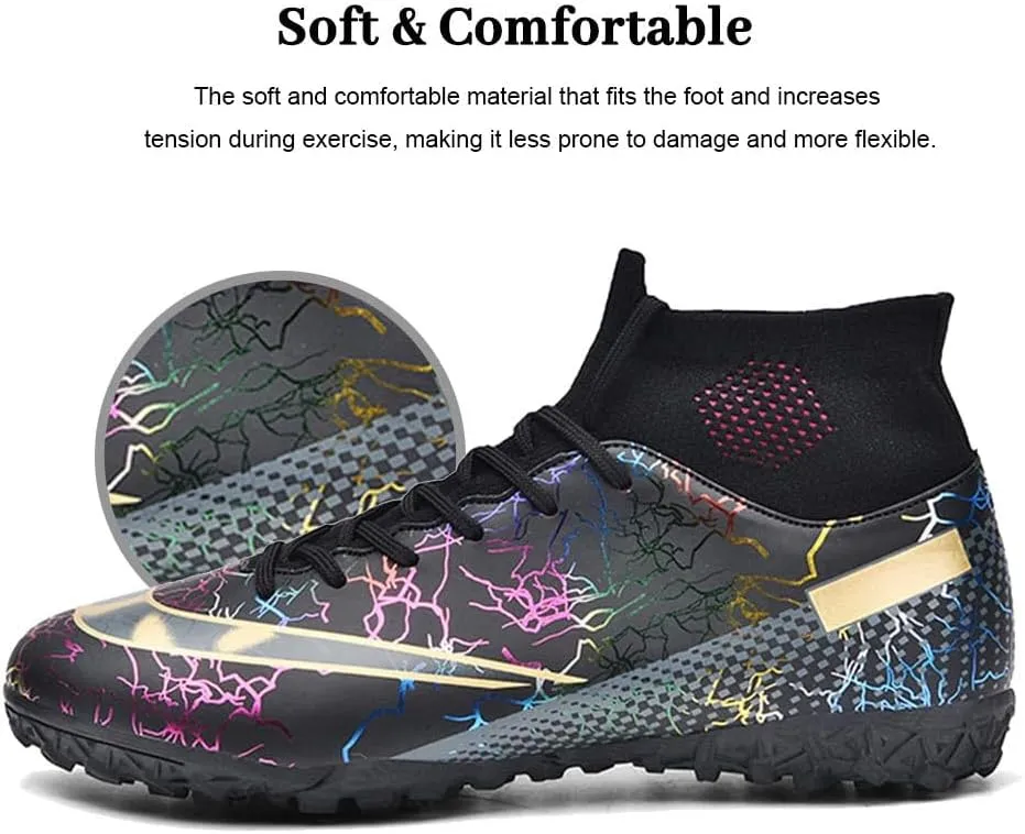 Maylrvjv Men's High Top Soccer Cleats Boys Football Boots Breathble Shock Absorbing Multi-Ground Competition Training Futsal Sneakers