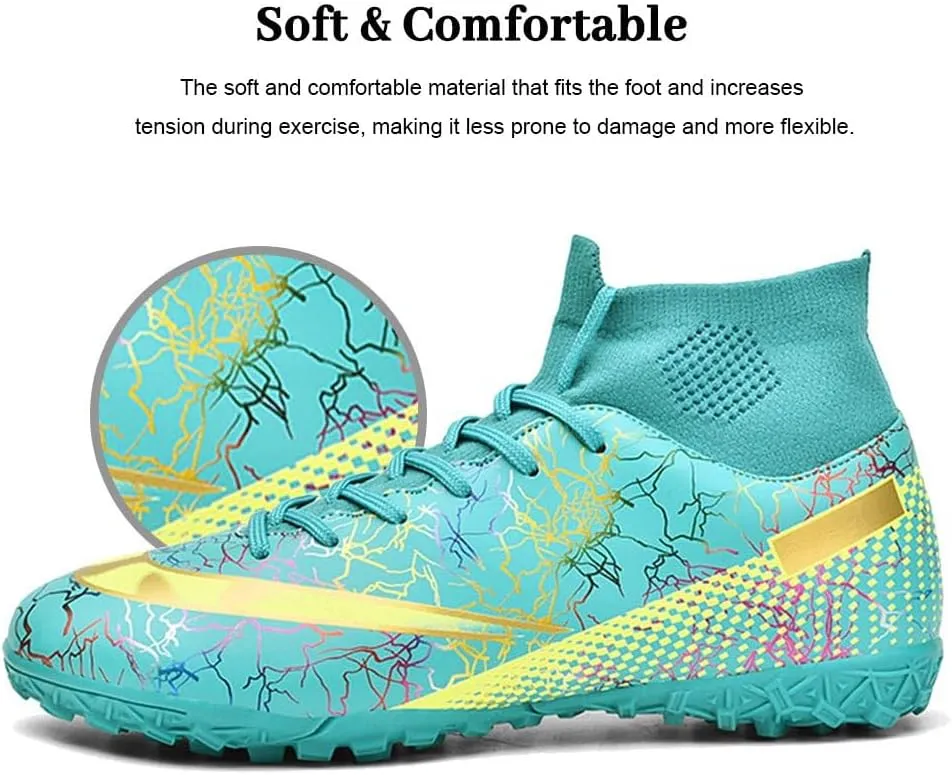 Maylrvjv Men's High Top Soccer Cleats Boys Football Boots Breathble Shock Absorbing Multi-Ground Competition Training Futsal Sneakers