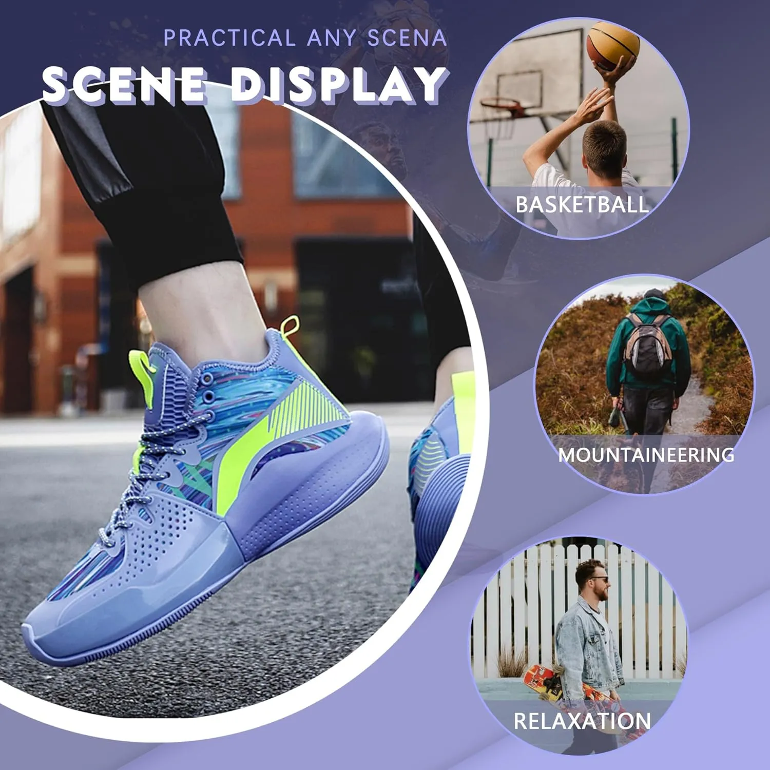 Men Graffiti Basketball Shoes High-Top Sports Shoes Anti-Slip Rubber Soles Indoor Outdoor Sports Running Training Streetwear