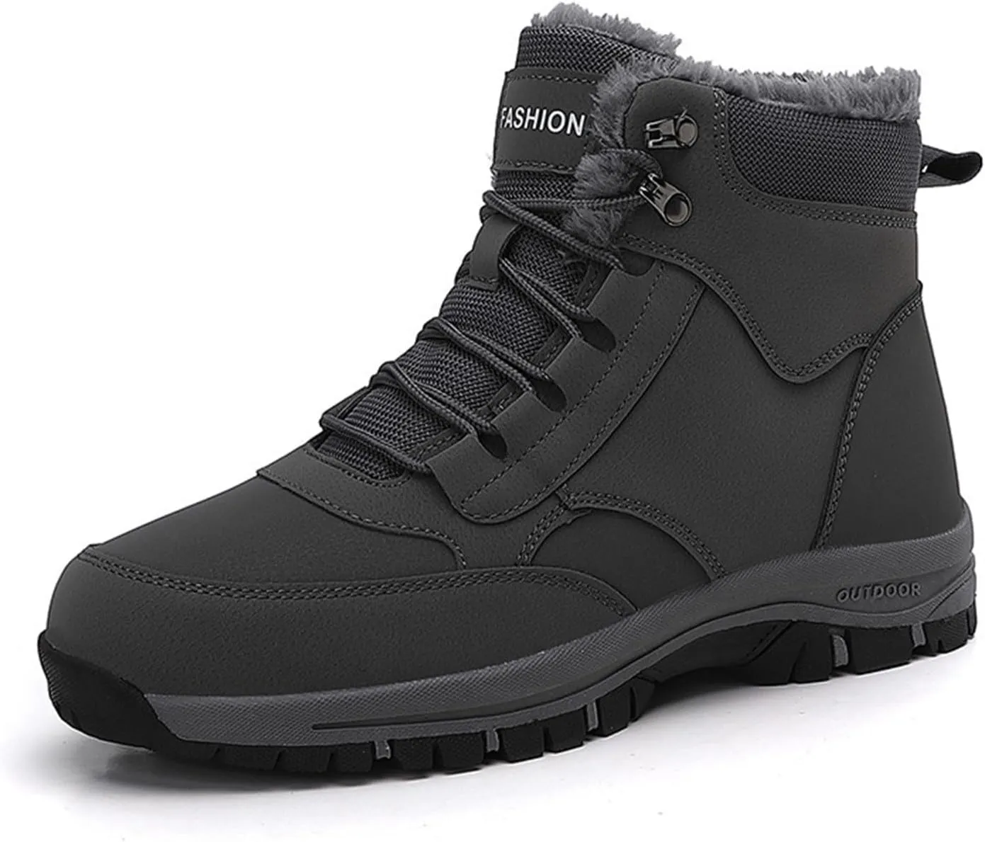 Men Work Boots Steel Toe Hiking Sneakers Shoes Warm Fur Lined Women Safety Toe Shoes with Zipper Waterproof Platform Shoes Work Hike Grounded Footwear
