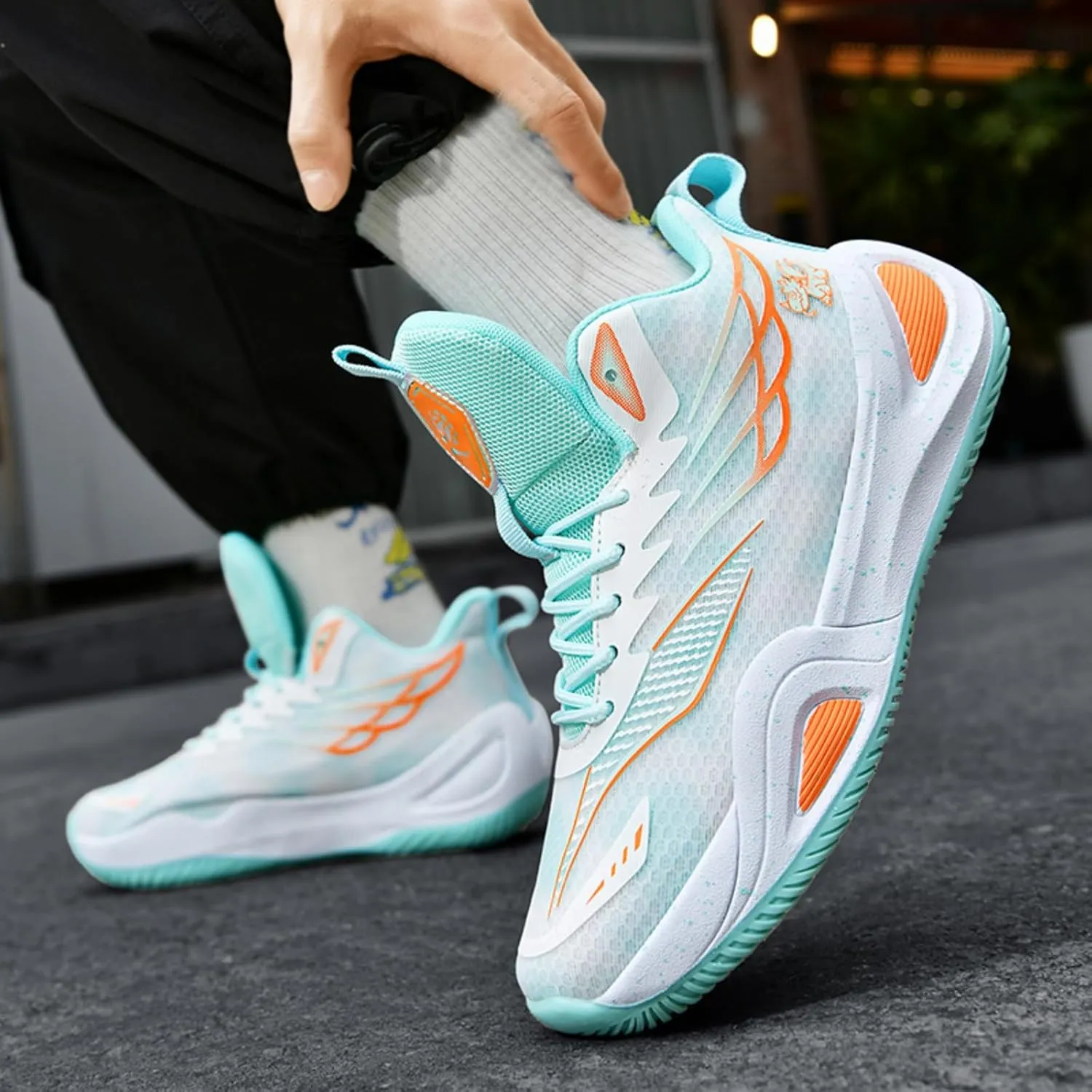 Mens Breathable Mesh High-Top Lace Up Basketball Shoes Fashion Non-Slip Cushioning Sneakers for Tennis Jogging Running Walking