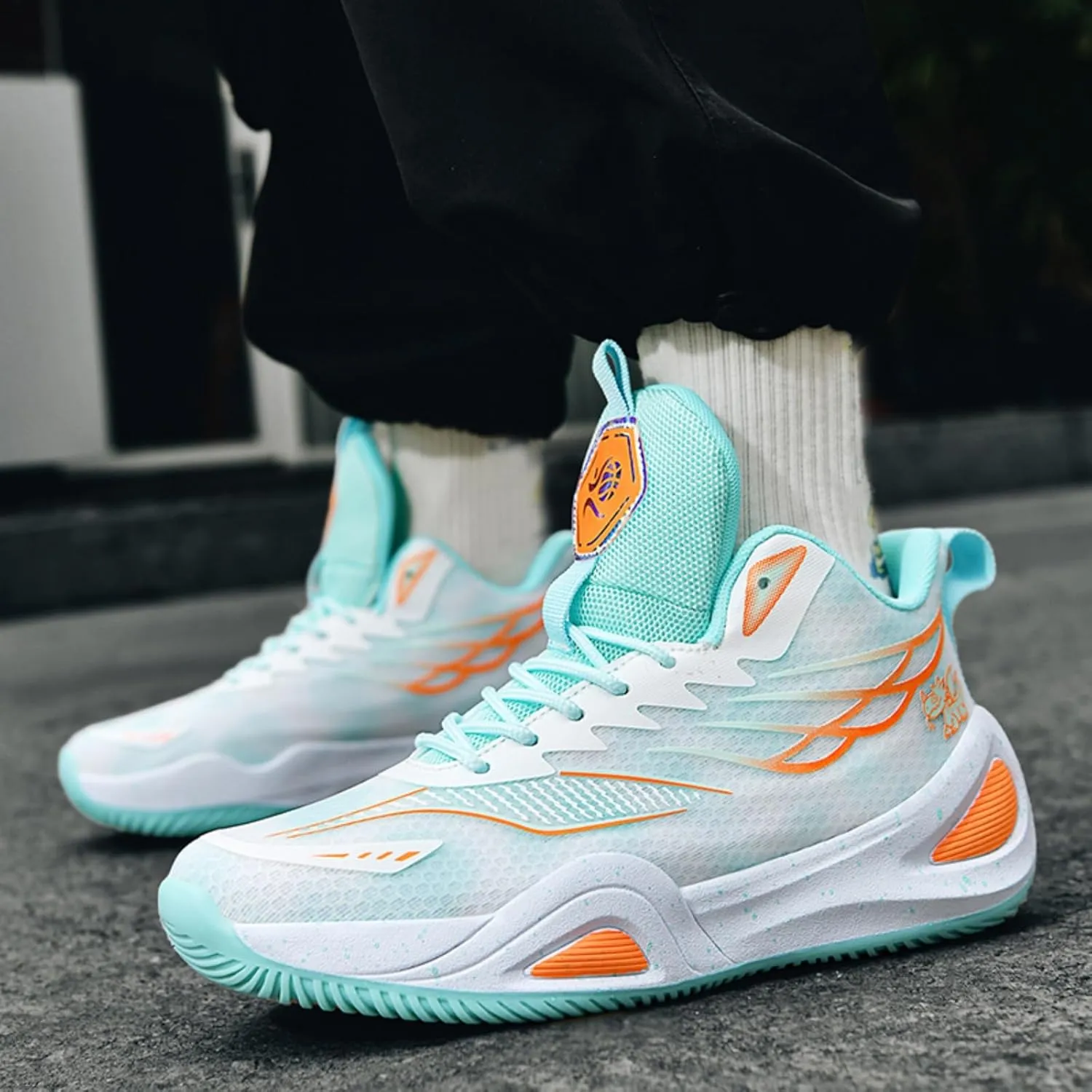 Mens Breathable Mesh High-Top Lace Up Basketball Shoes Fashion Non-Slip Cushioning Sneakers for Tennis Jogging Running Walking