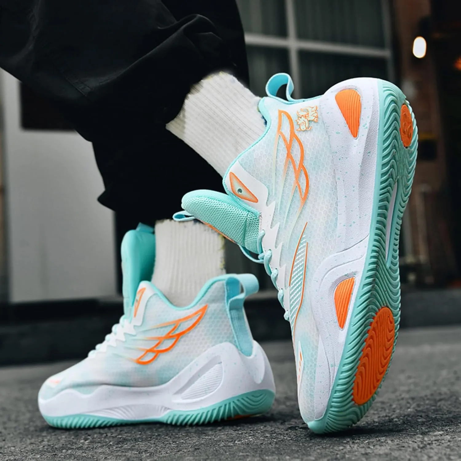 Mens Breathable Mesh High-Top Lace Up Basketball Shoes Fashion Non-Slip Cushioning Sneakers for Tennis Jogging Running Walking