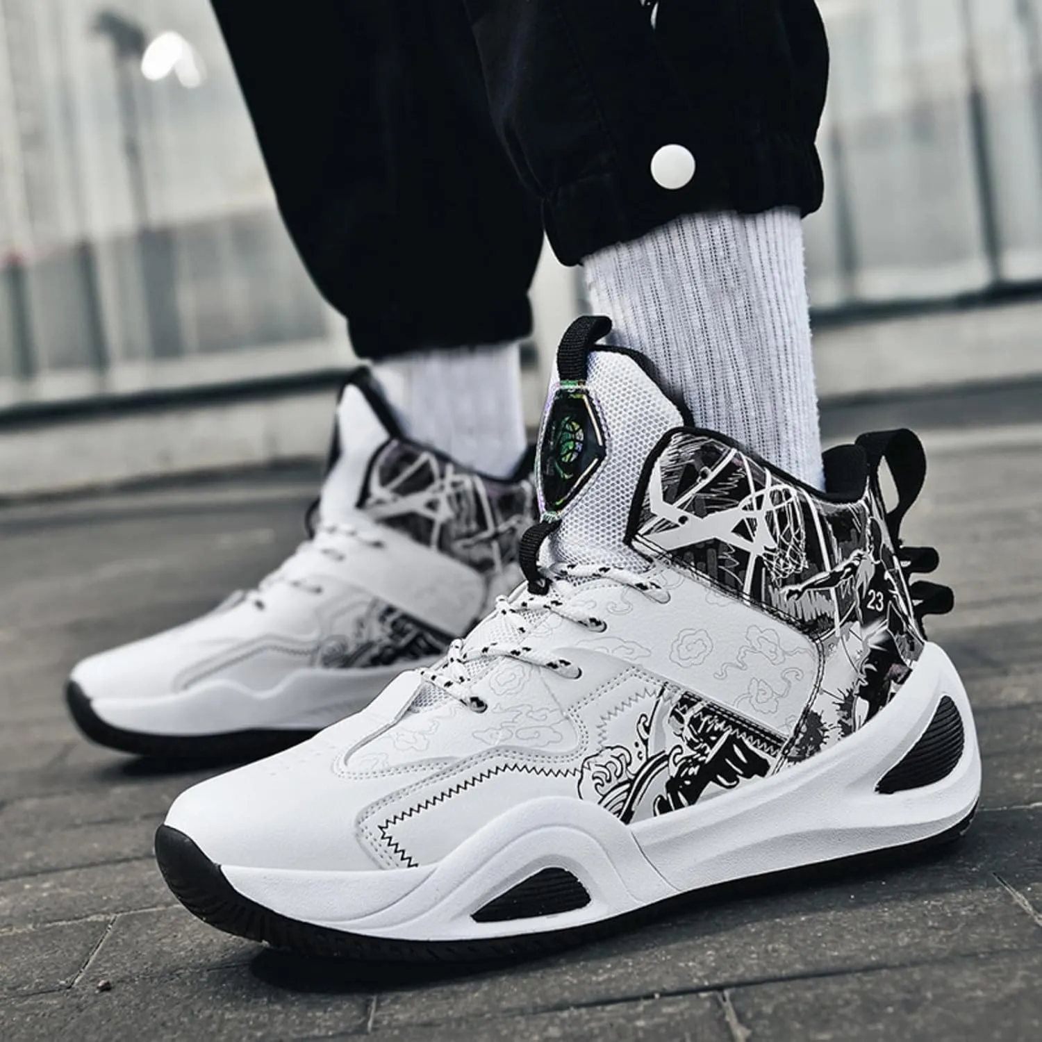 Men's Breathable Mesh Lace Up Basketball Shoes Fashion Non-Slip High-Top Sneakers Casual Gym Sports Tennis Jogging Running Walking Shoes