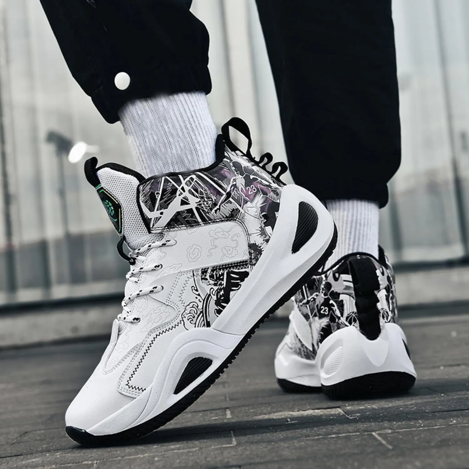 Men's Breathable Mesh Lace Up Basketball Shoes Fashion Non-Slip High-Top Sneakers Casual Gym Sports Tennis Jogging Running Walking Shoes