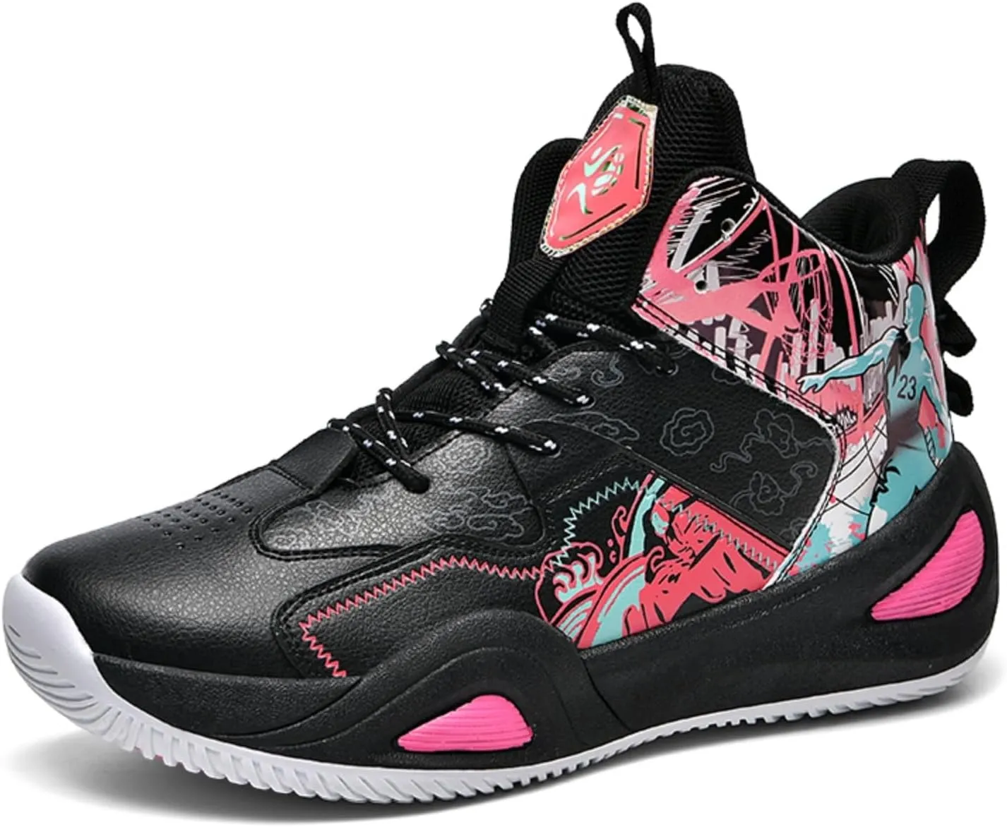 Men's Breathable Mesh Lace Up Basketball Shoes Fashion Non-Slip High-Top Sneakers Casual Gym Sports Tennis Jogging Running Walking Shoes