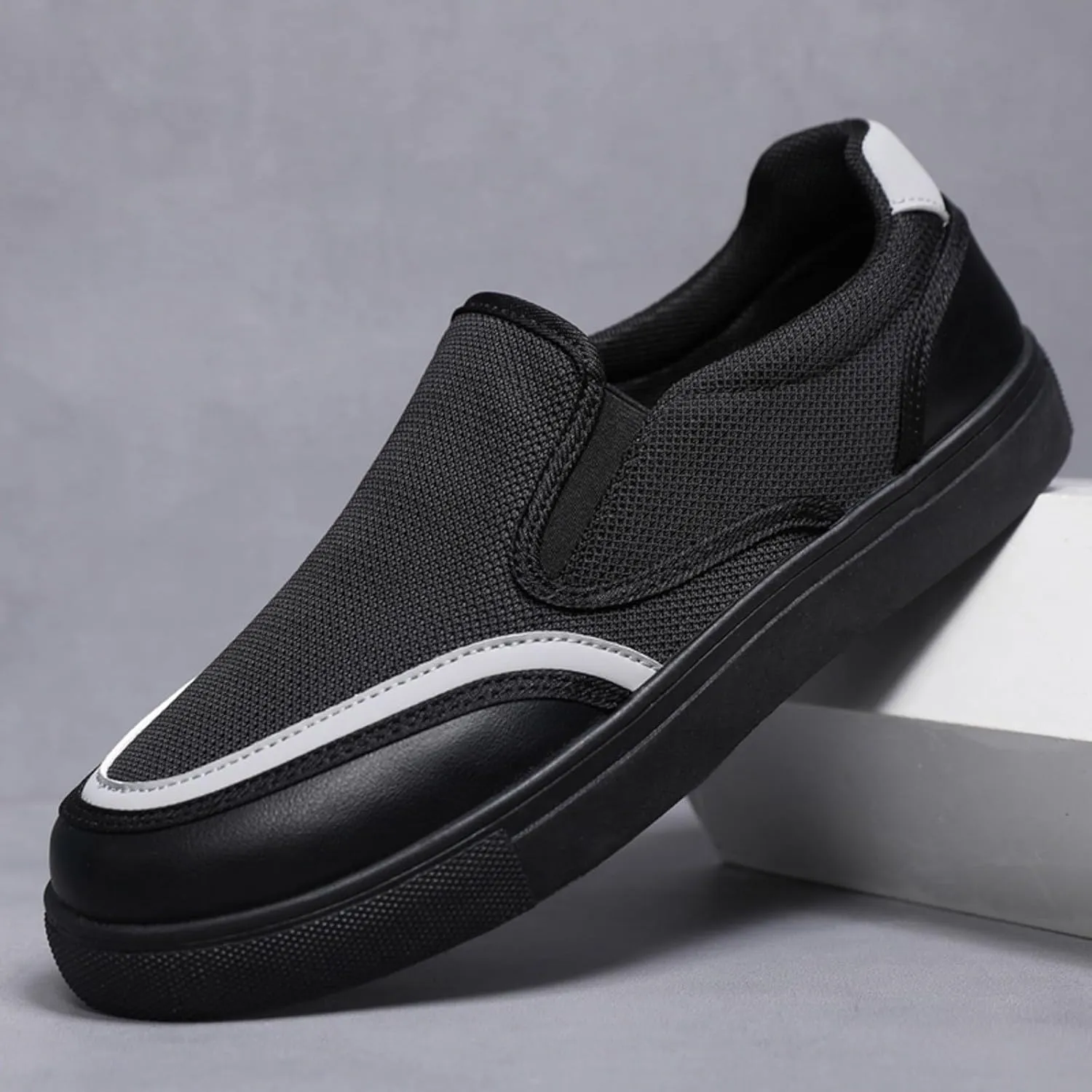 Mens Breathable Slip on Dress Shoes Breathable Casual Comfortable Walking Sneaker Soft Flat Soled Elderly Shoes