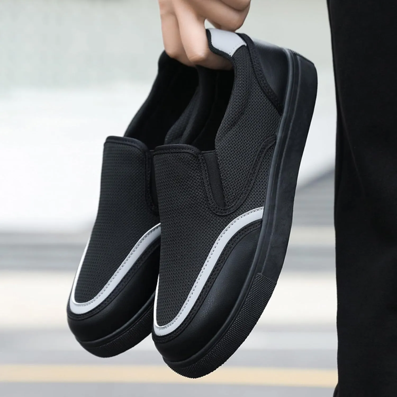 Mens Breathable Slip on Dress Shoes Breathable Casual Comfortable Walking Sneaker Soft Flat Soled Elderly Shoes