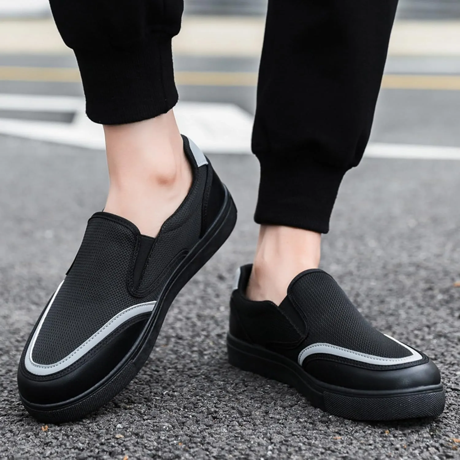 Mens Breathable Slip on Dress Shoes Breathable Casual Comfortable Walking Sneaker Soft Flat Soled Elderly Shoes
