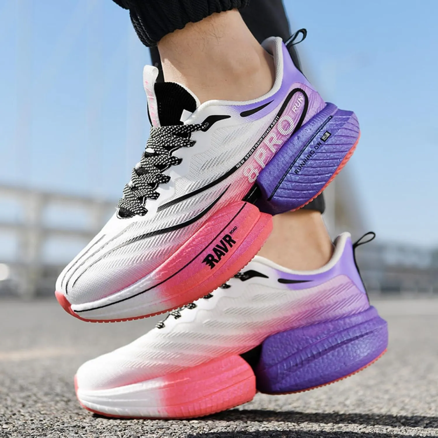 Men's Carbon Plate Road Running Shoes, Anti - Slip, Shock - Absorbing Soft Sole, Professional Sports Footwear for Road Running, Jogging and Fitness