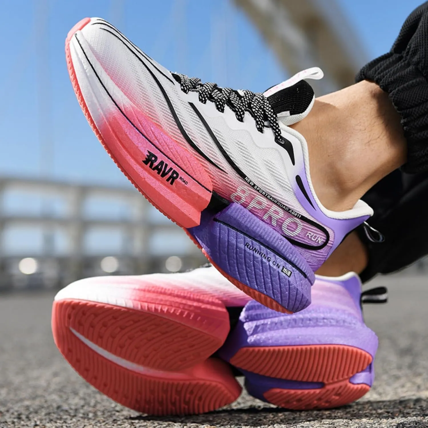 Men's Carbon Plate Road Running Shoes, Anti - Slip, Shock - Absorbing Soft Sole, Professional Sports Footwear for Road Running, Jogging and Fitness