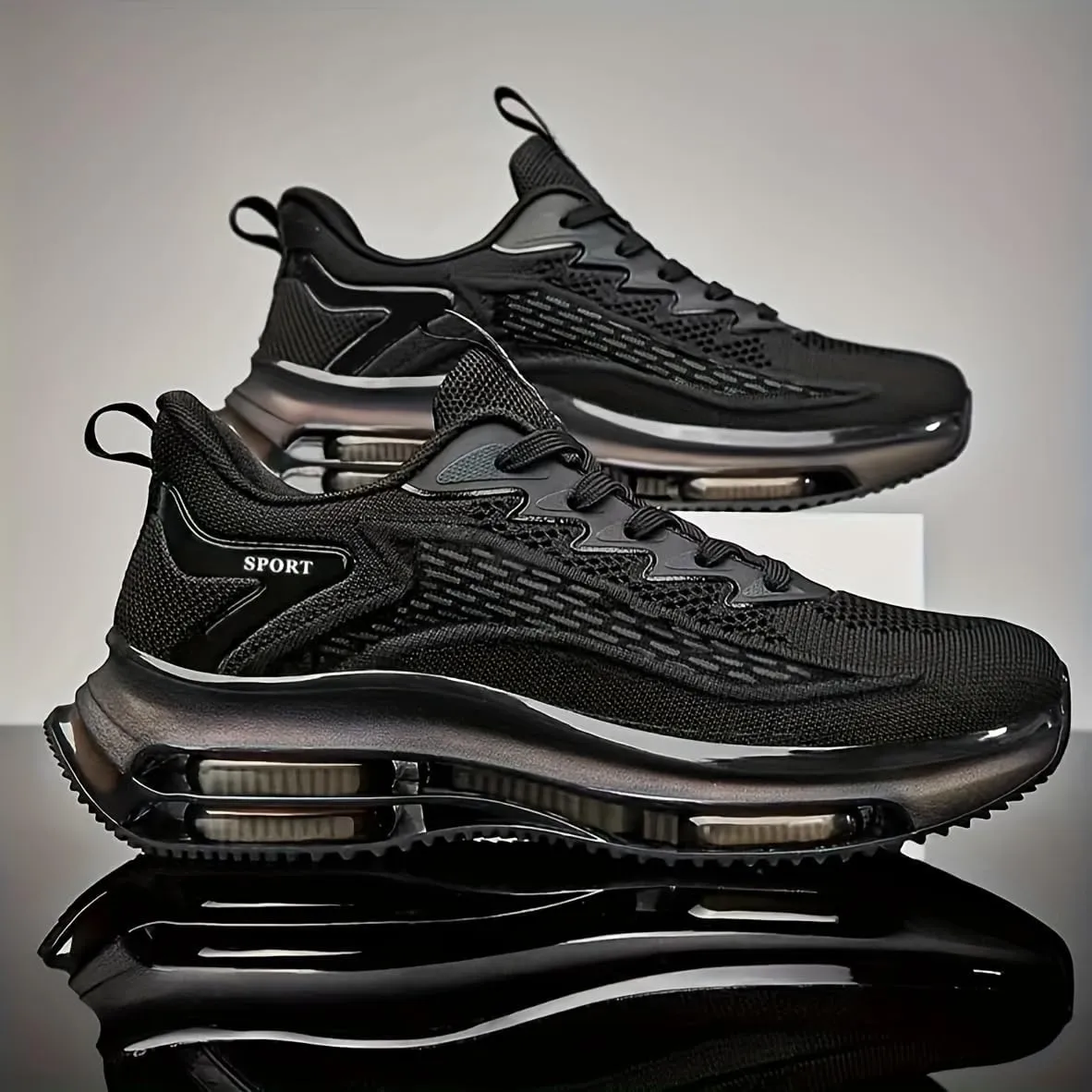 Men's Casual Sport Shoes Comfortable Woven Shoes with Air Cushion Sole, Breathable Shock-Absorbing Sneakers for Running Training