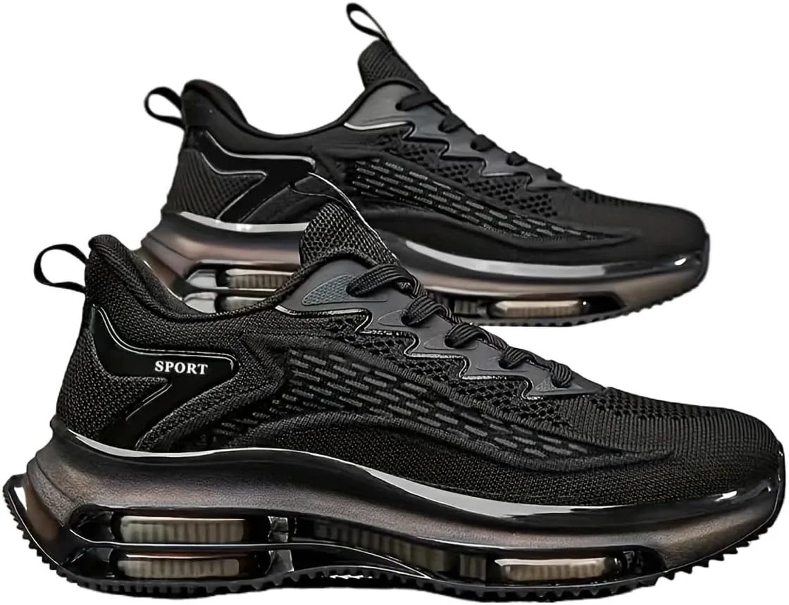 Men's Casual Sport Shoes Comfortable Woven Shoes with Air Cushion Sole, Breathable Shock-Absorbing Sneakers for Running Training