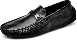 Men's Fashion Classic Lightweight Casual Shoes Hand Sewn Anti Slip Wear-Resistant Oxford Shoes Lightweight Soft Casual Cowhide Shoes Black