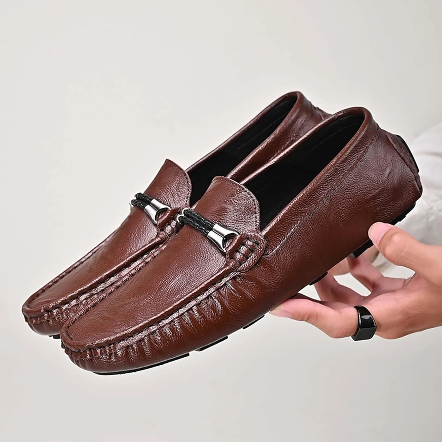 Men's Fashion Classic Lightweight Casual Shoes Hand Sewn Anti Slip Wear-Resistant Oxford Shoes Lightweight Soft Casual Cowhide Shoes Black