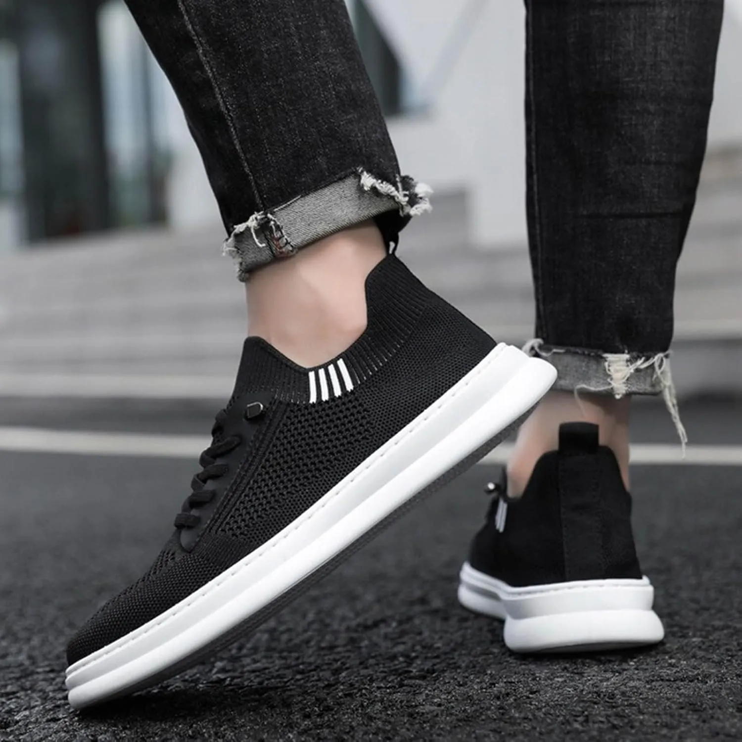 Men's Fashion Versatile Walking Shoes Lightweight Breathable Slip on Running Shoe Soft Flat Soled Elderly Shoes