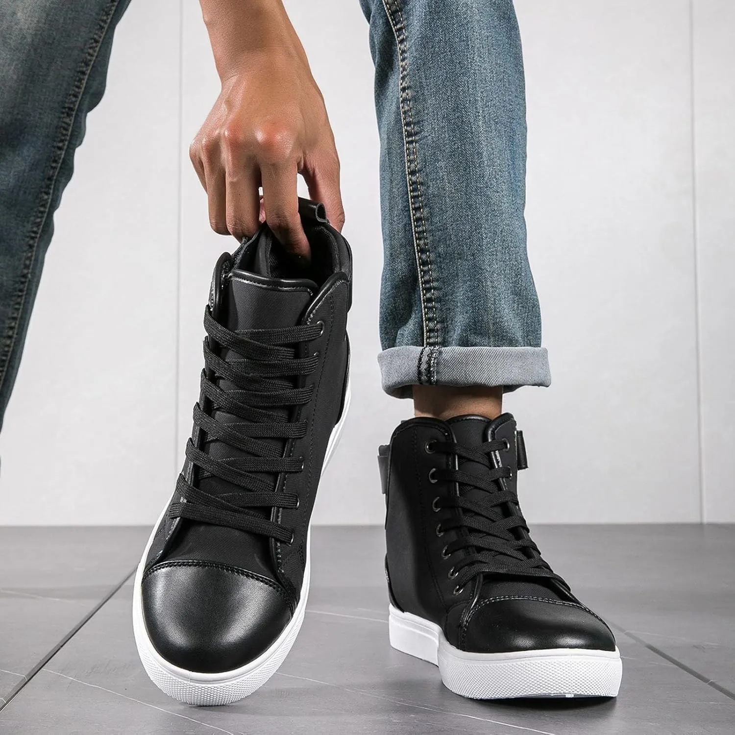 Men's High Top Board Shoes Leather Non Slip Walking Shoes Casual Lace Up Arch Support Shoes Mens Sneaker Boots Size 12