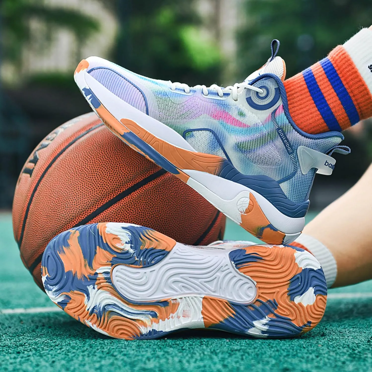 Men's High Top Graffiti Anti Slip Basketball Shoes, Arch Supported Casual Sports Shoes, Men's Breathable Running Shoes, Fitness Cushioning Training Shoes
