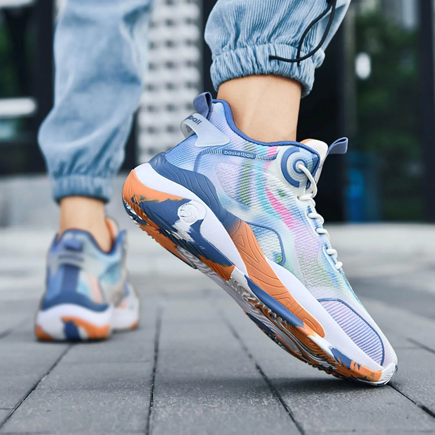 Men's High Top Graffiti Anti Slip Basketball Shoes, Arch Supported Casual Sports Shoes, Men's Breathable Running Shoes, Fitness Cushioning Training Shoes