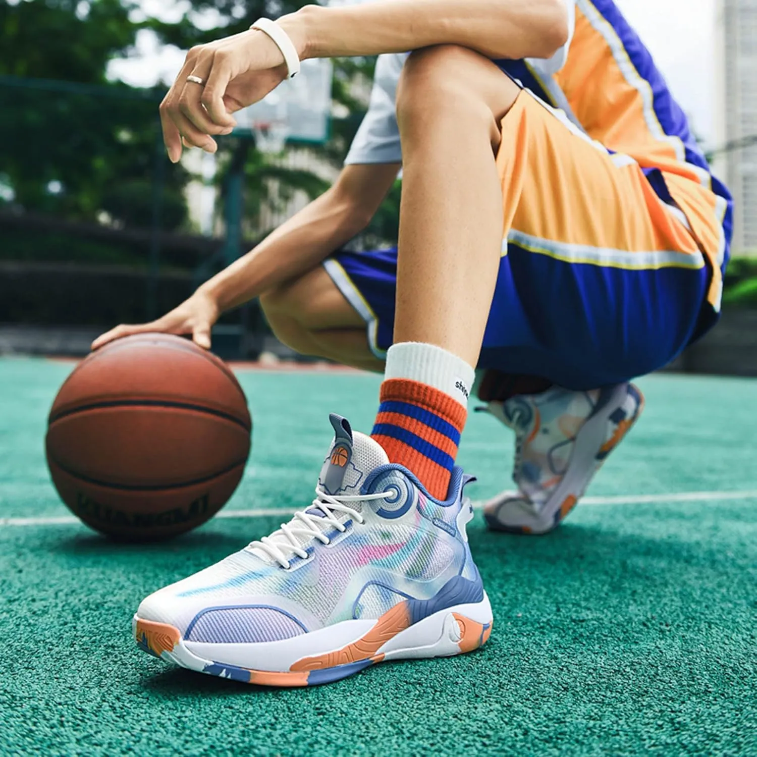 Men's High Top Graffiti Anti Slip Basketball Shoes, Arch Supported Casual Sports Shoes, Men's Breathable Running Shoes, Fitness Cushioning Training Shoes