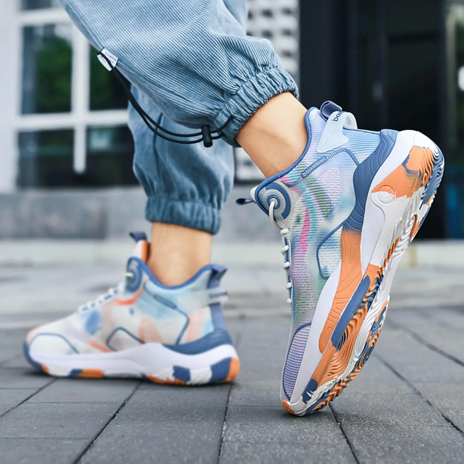 Men's High Top Graffiti Anti Slip Basketball Shoes, Arch Supported Casual Sports Shoes, Men's Breathable Running Shoes, Fitness Cushioning Training Shoes