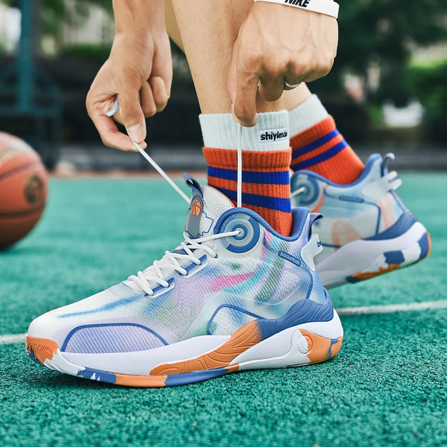 Men's High Top Graffiti Anti Slip Basketball Shoes, Arch Supported Casual Sports Shoes, Men's Breathable Running Shoes, Fitness Cushioning Training Shoes