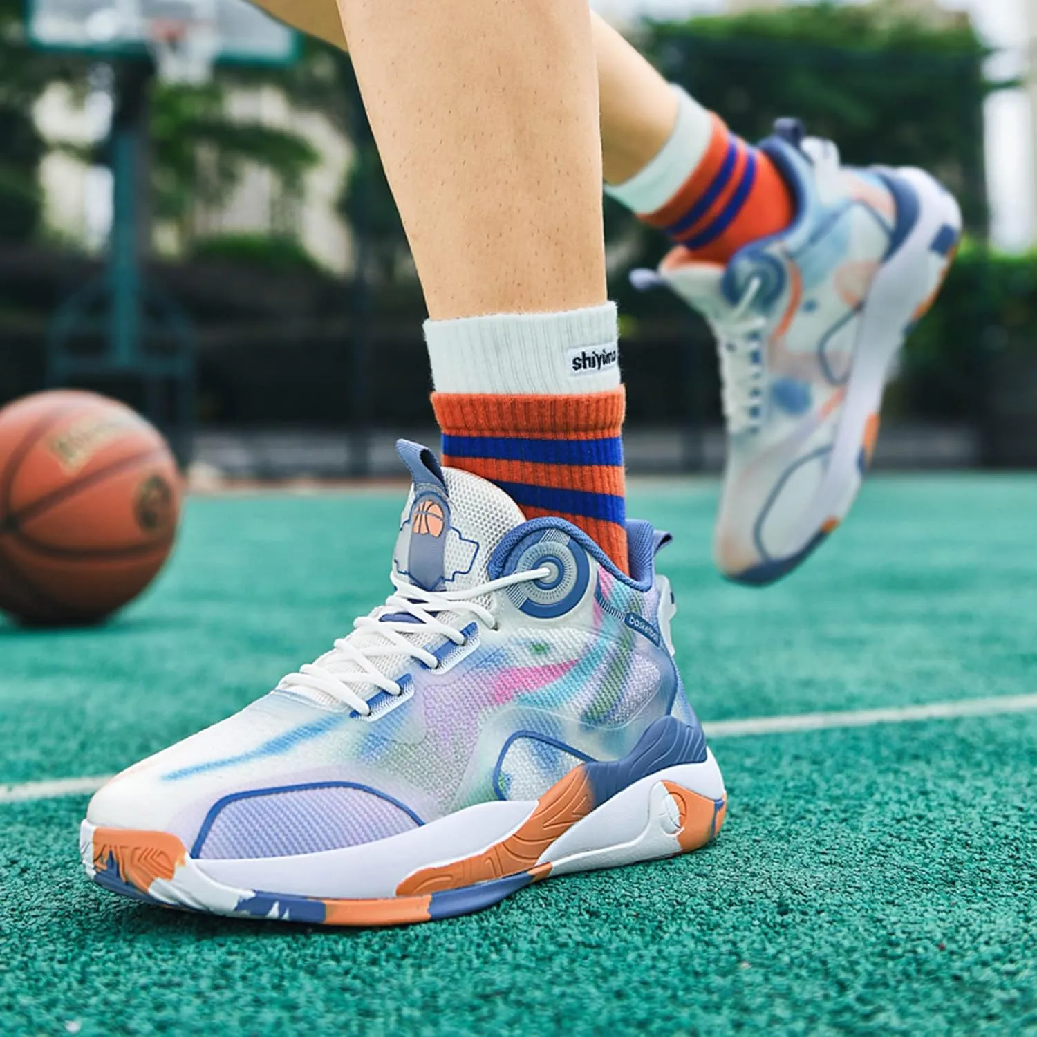 Men's High Top Graffiti Anti Slip Basketball Shoes, Arch Supported Casual Sports Shoes, Men's Breathable Running Shoes, Fitness Cushioning Training Shoes