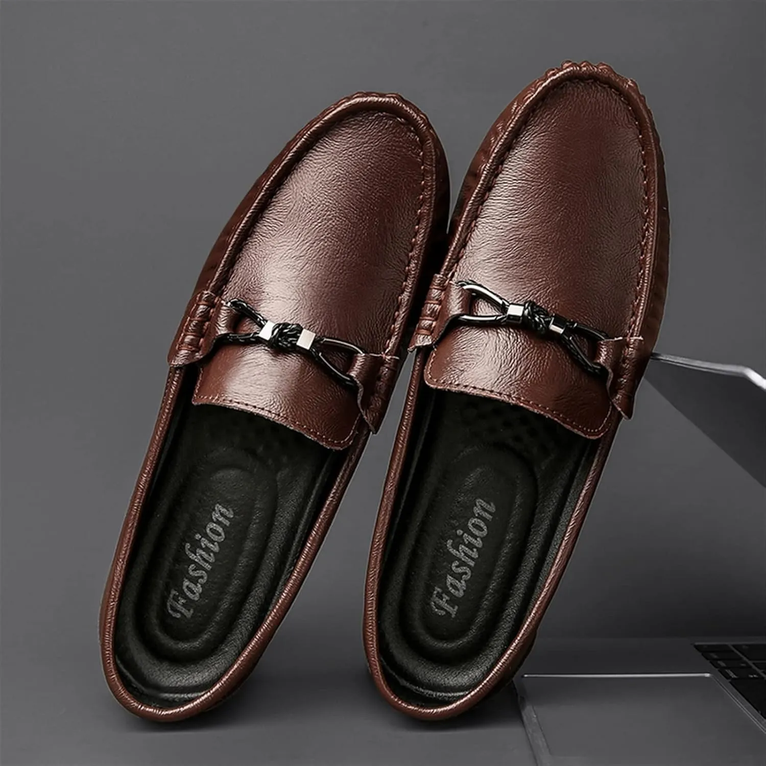 Mens Loafers Shoe Lightweight Simple Driving Loafers Leather Comfortable Lightweight Resistant Prom Walking Slip On