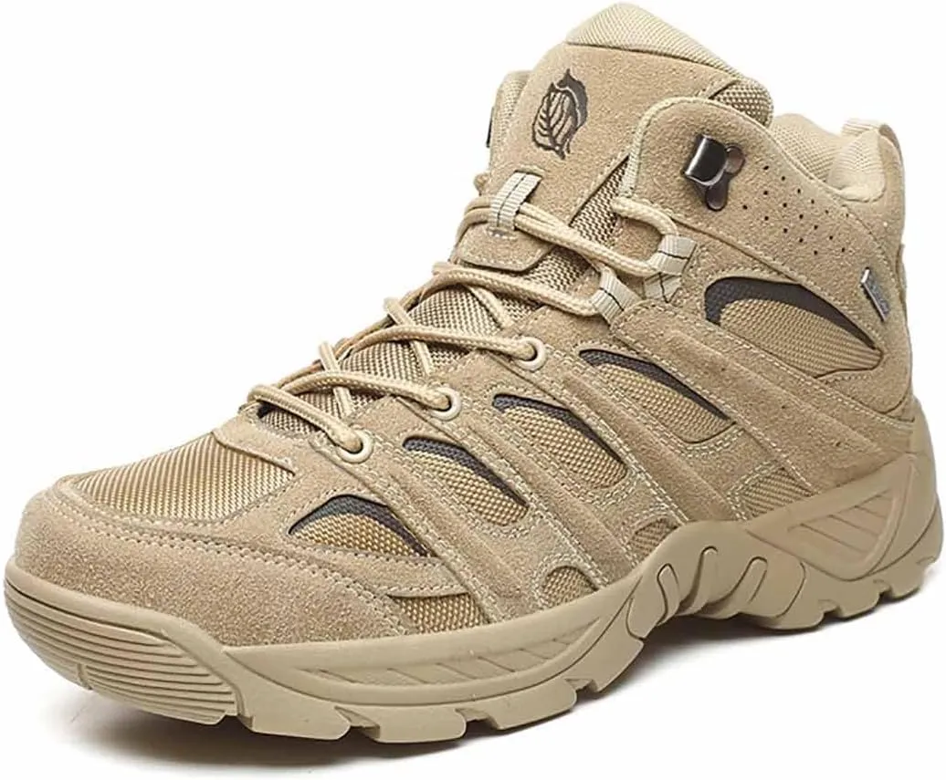 Men's Military Tactical Work Boots, Leather Motorcycle Combat Boots, Lightweight Non-Slip Hiking Boots for Men, breathable jungle Desert Combat Boots, Outdoor Boots