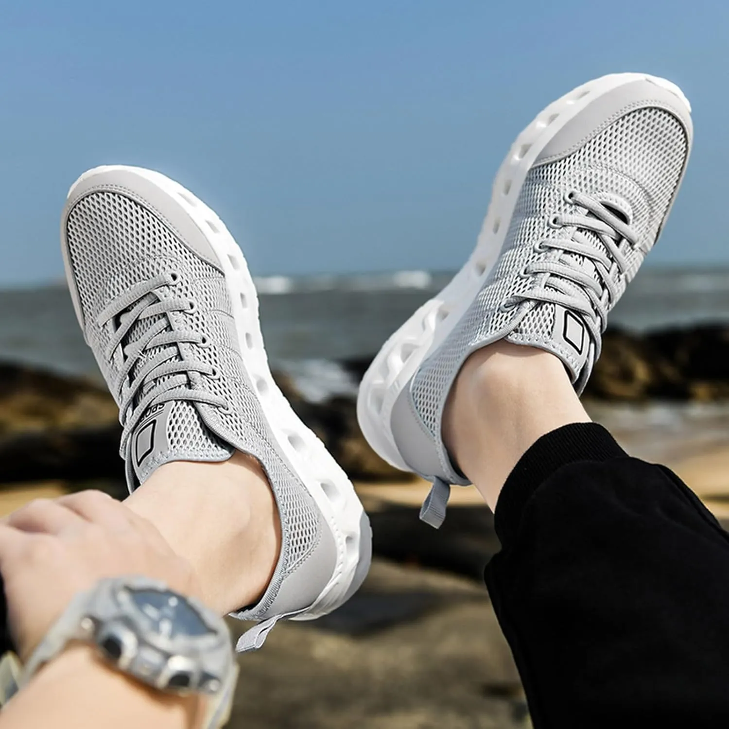 Men's Non Slip Tennis Sneakers Lightweight Breathable Walking Shoe Gym Tennis Breathable Lace Up Shoes for Men