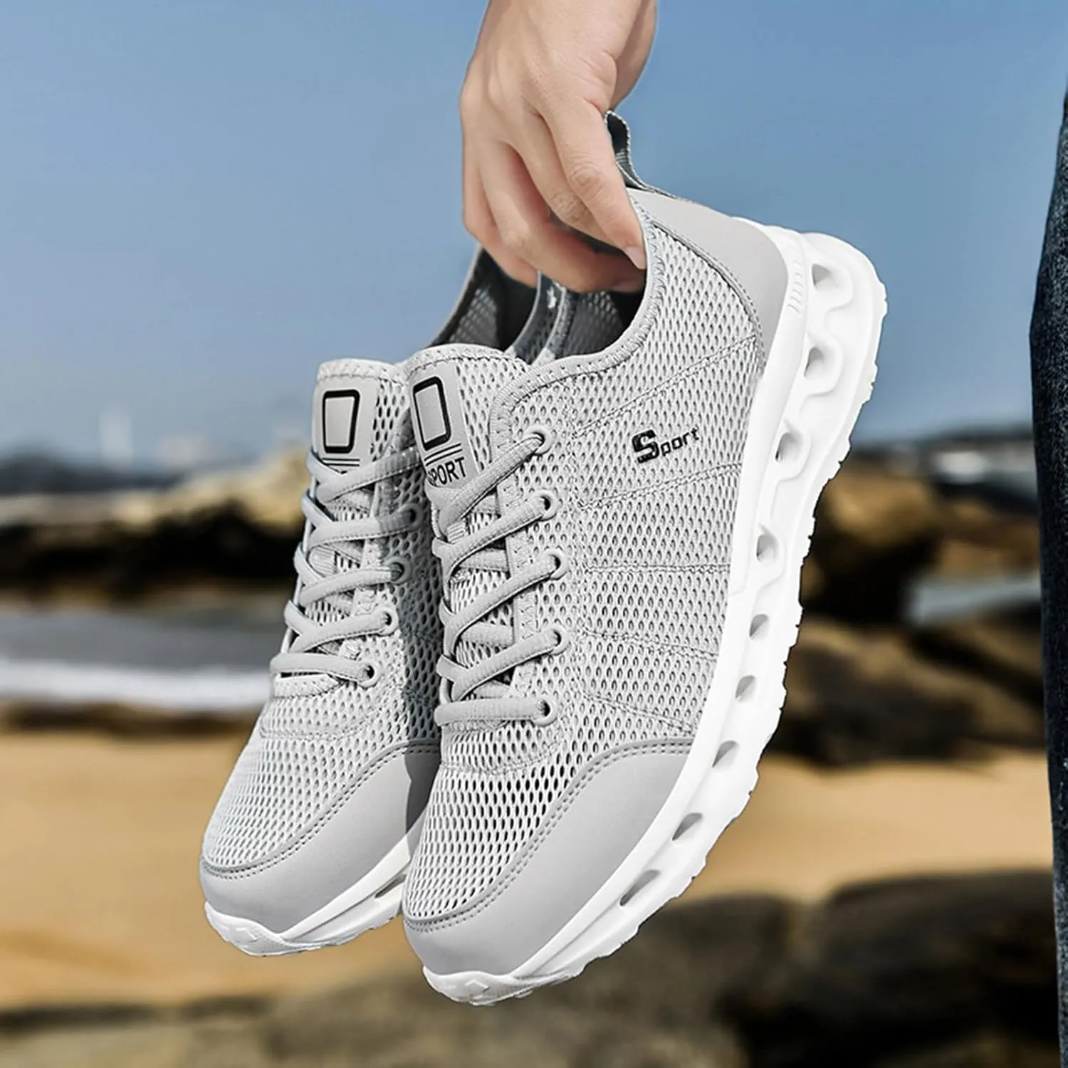 Men's Non Slip Tennis Sneakers Lightweight Breathable Walking Shoe Gym Tennis Breathable Lace Up Shoes for Men