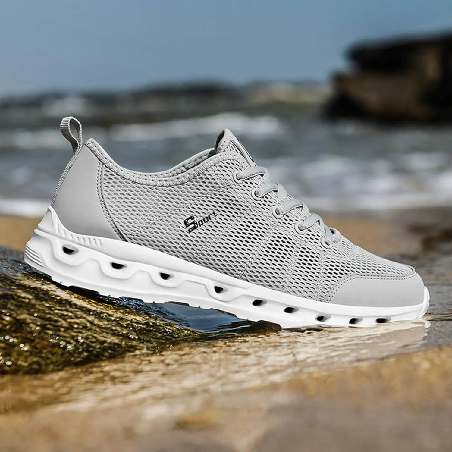 Men's Non Slip Tennis Sneakers Lightweight Breathable Walking Shoe Gym Tennis Breathable Lace Up Shoes for Men