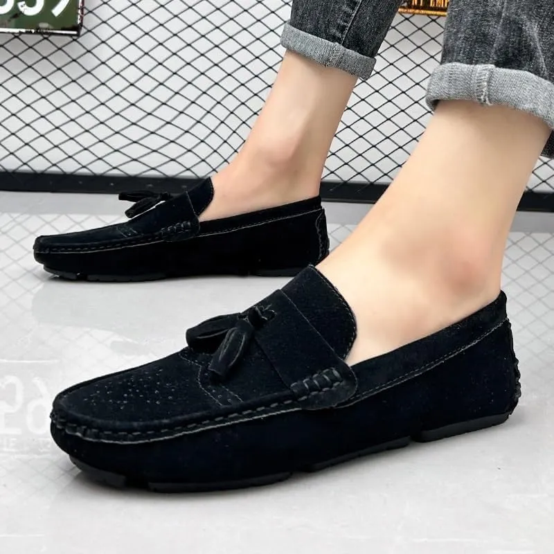 Men's Nubuck Leather Loafers with Tassel - Lightweight Anti-Slip Driving Loafers, Slip-On Style for Casual, Wedding & Work