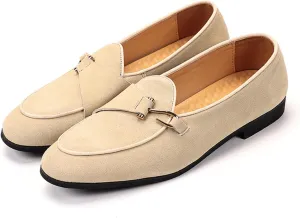 Mens Penny Loafers, Genuine Leather Suede Loafers Men Slip-On, Unisex Low Heel Comfort Metal Buckle Moccasins Slippers