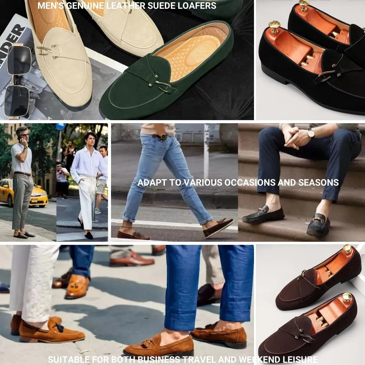 Mens Penny Loafers, Genuine Leather Suede Loafers Men Slip-On, Unisex Low Heel Comfort Metal Buckle Moccasins Slippers