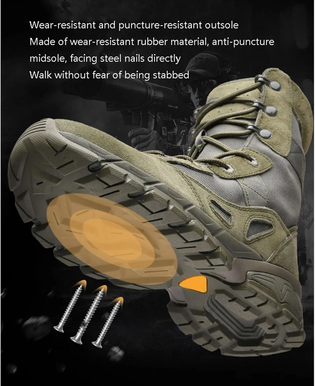 Mens Plus Size Combat Boots, Men's Waterproof Breathable Anti Slip Wear Military Tactical Boots, Lightweight and Casual Lace Up All Terrain Shoes, for Tactical, Hiking