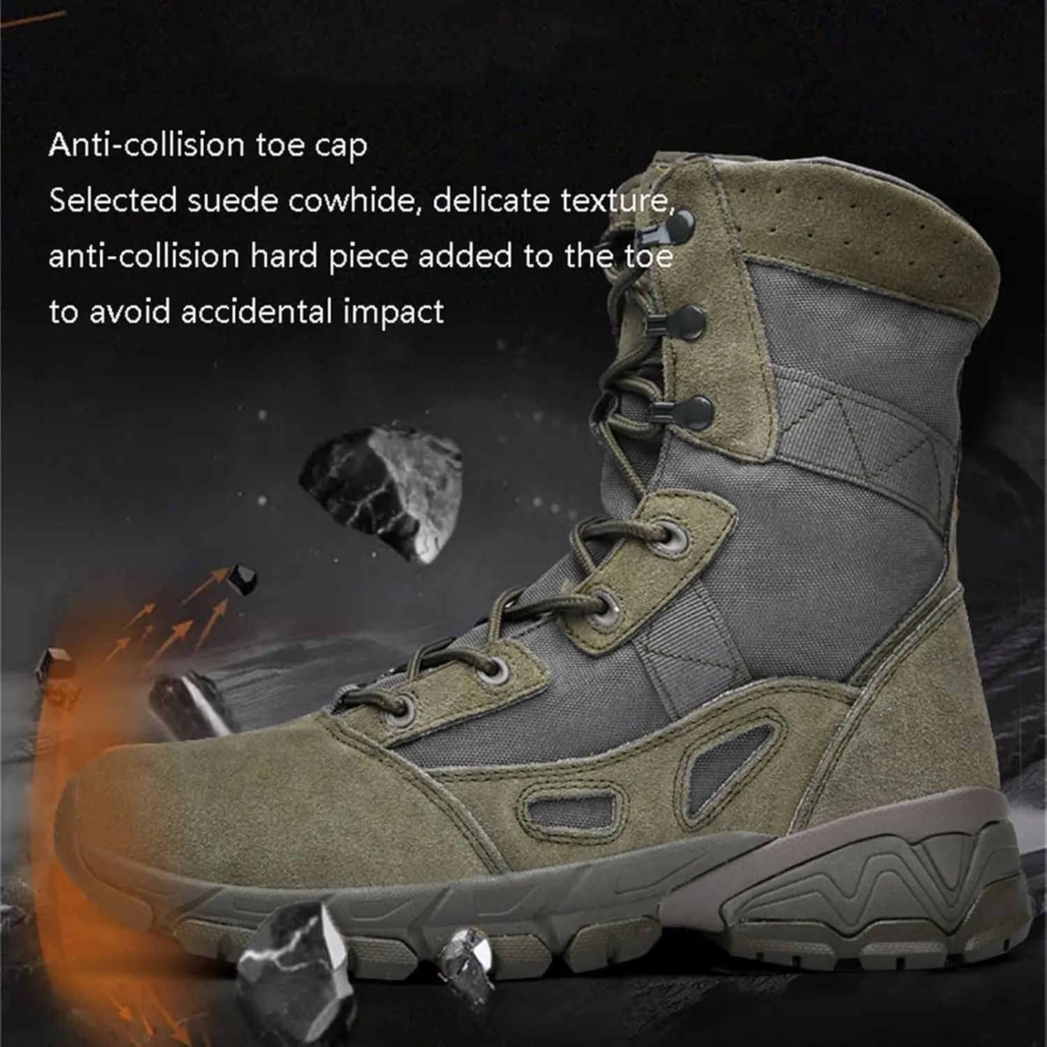 Mens Plus Size Combat Boots, Men's Waterproof Breathable Anti Slip Wear Military Tactical Boots, Lightweight and Casual Lace Up All Terrain Shoes, for Tactical, Hiking
