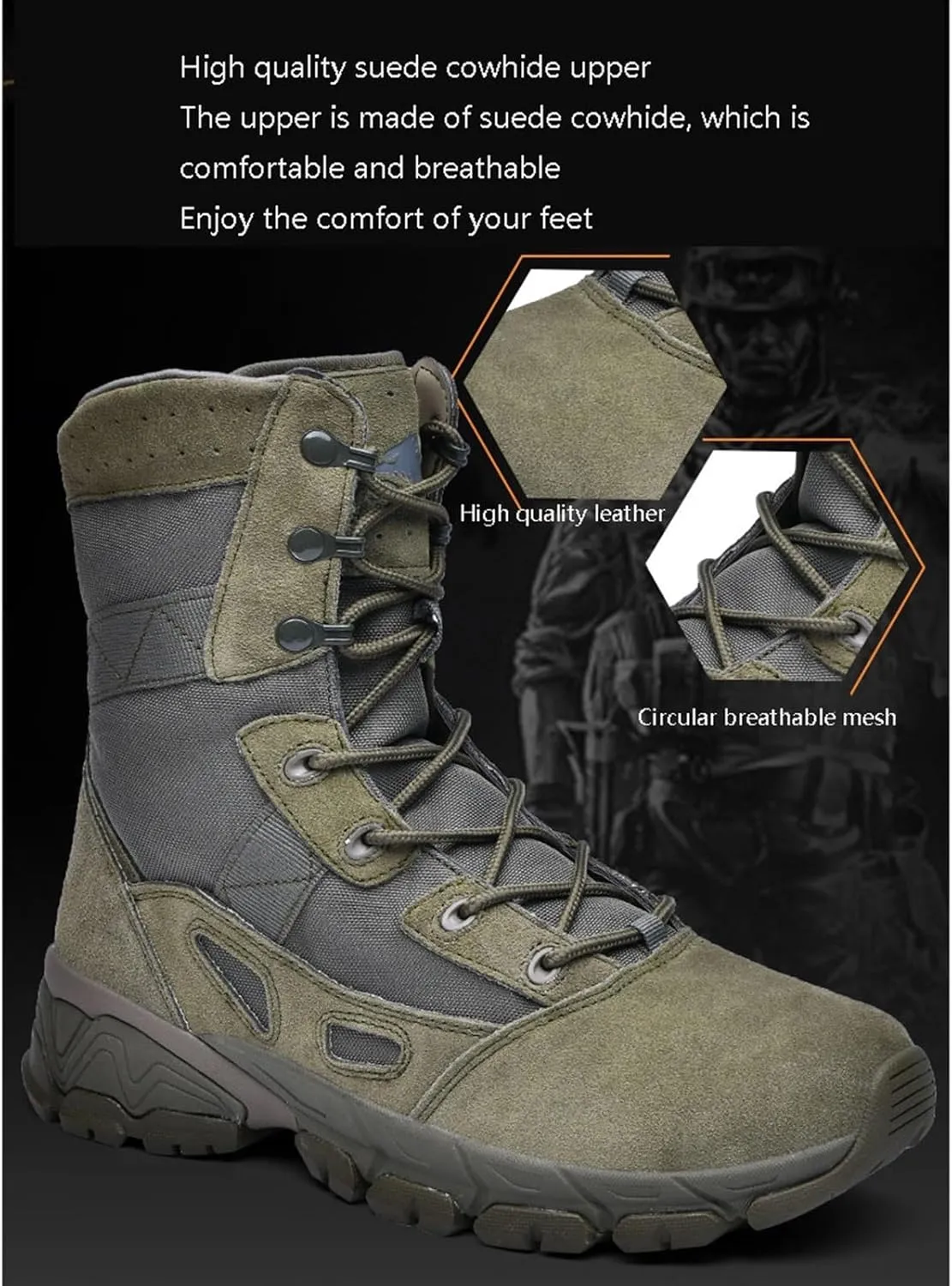 Mens Plus Size Combat Boots, Men's Waterproof Breathable Anti Slip Wear Military Tactical Boots, Lightweight and Casual Lace Up All Terrain Shoes, for Tactical, Hiking