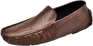 Mens PU Leather Loafers Driving Moccasins Shoes Flat Heel Comfortable Lightweight Fashion Walking Slip-On Smoking Shoes