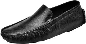 Mens PU Leather Loafers Driving Moccasins Shoes Flat Heel Comfortable Lightweight Fashion Walking Slip-On Smoking Shoes