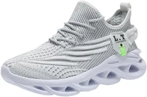 Men's Shock-Absorbing EVA Midsole Outdoor Sports Sneakers – Lightweight Mesh Running, Hiking & Casual Shoes (Gray/White)