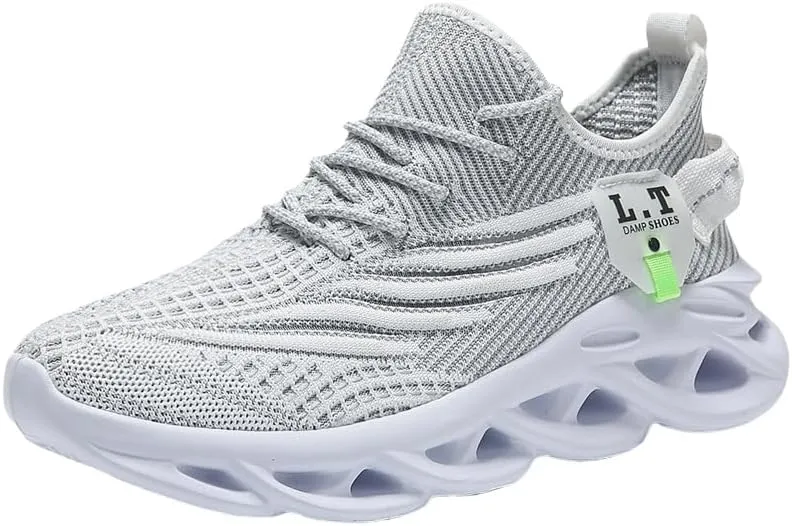 Men's Shock-Absorbing EVA Midsole Outdoor Sports Sneakers – Lightweight Mesh Running, Hiking & Casual Shoes (Gray/White)