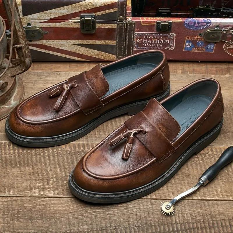 Men's Slip-on Loafers, Men's Arch Support Casual Slip-on Shoes Genuine Leather Prom Suit Shoes