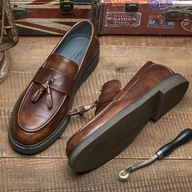 Men's Slip-on Loafers, Men's Arch Support Casual Slip-on Shoes Genuine Leather Prom Suit Shoes