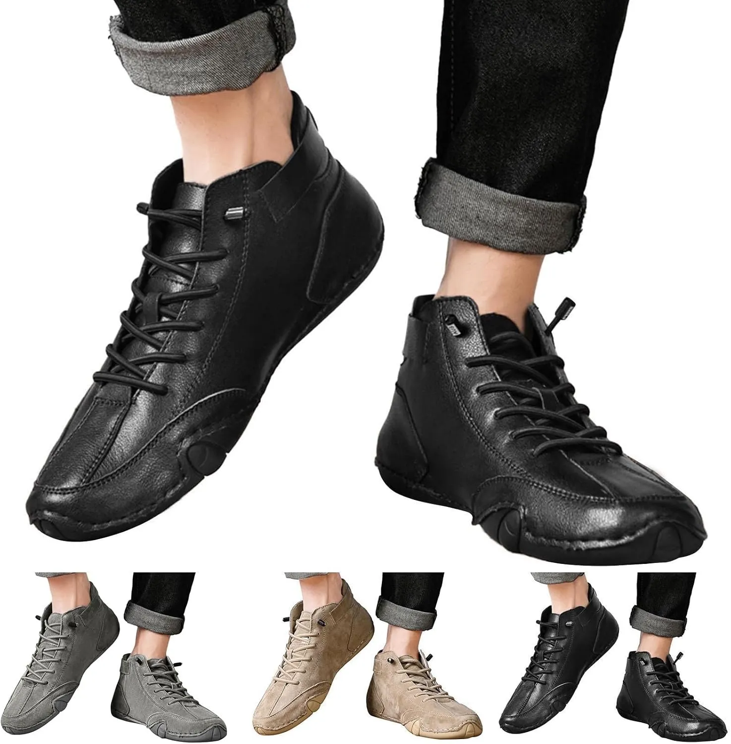 Mens Slip on Shoes Leather Sneakers for Men Men's Mesh Sneakers Lightweight Casual Walking Shoes Mens Tennis Shoe