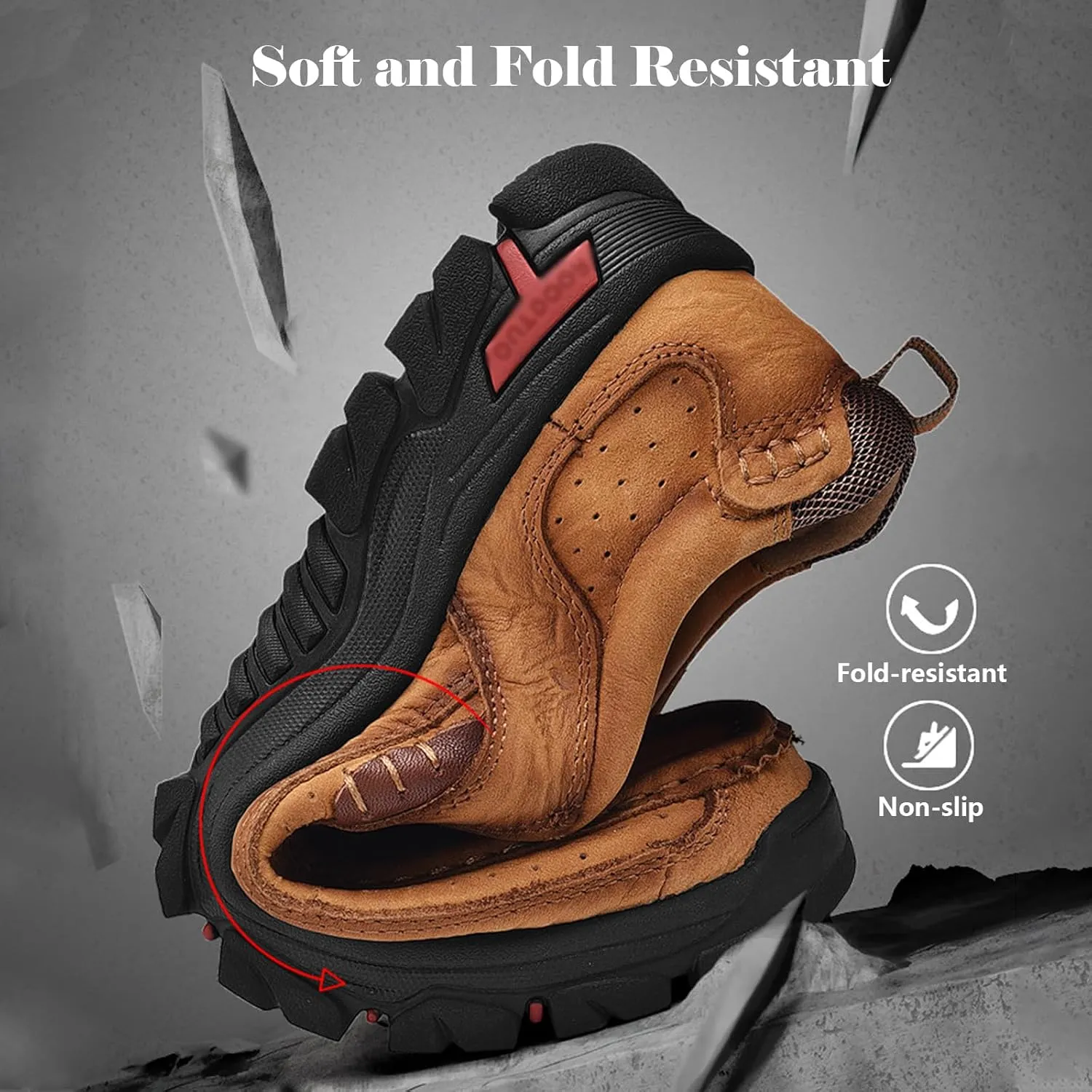 Men's Slip On Waterproof Loafers Leather Walking Boots Mens Slip-On Dress Shoes Slippers for Men Outdoor Trekking Camping Sneakers