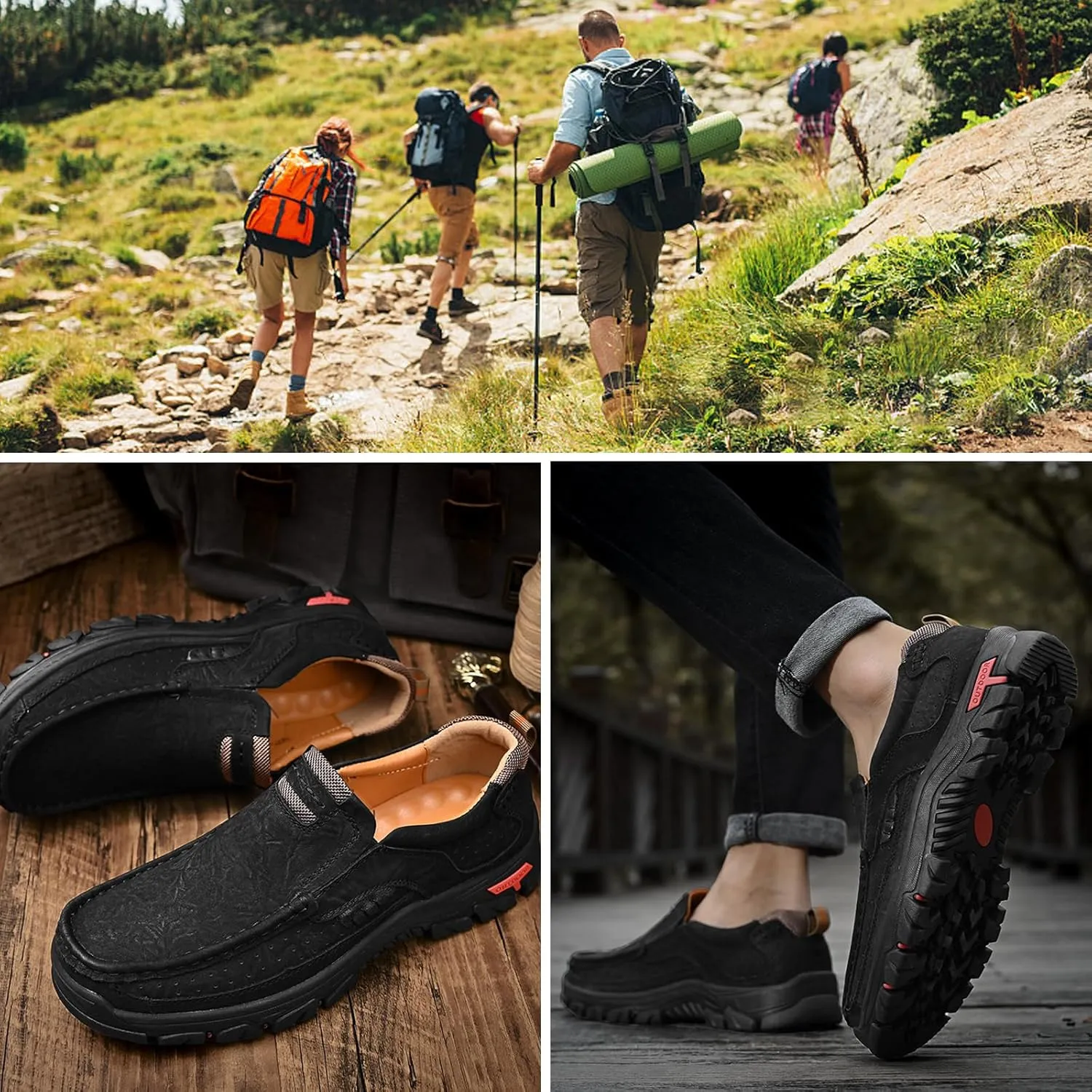 Men's Slip On Waterproof Loafers Leather Walking Boots Mens Slip-On Dress Shoes Slippers for Men Outdoor Trekking Camping Sneakers