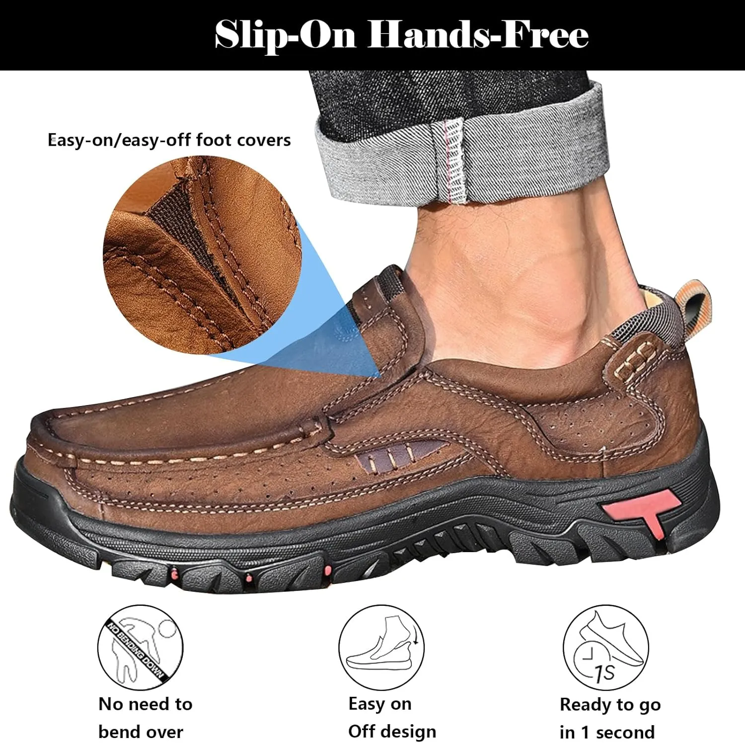 Men's Slip On Waterproof Loafers Leather Walking Boots Mens Slip-On Dress Shoes Slippers for Men Outdoor Trekking Camping Sneakers